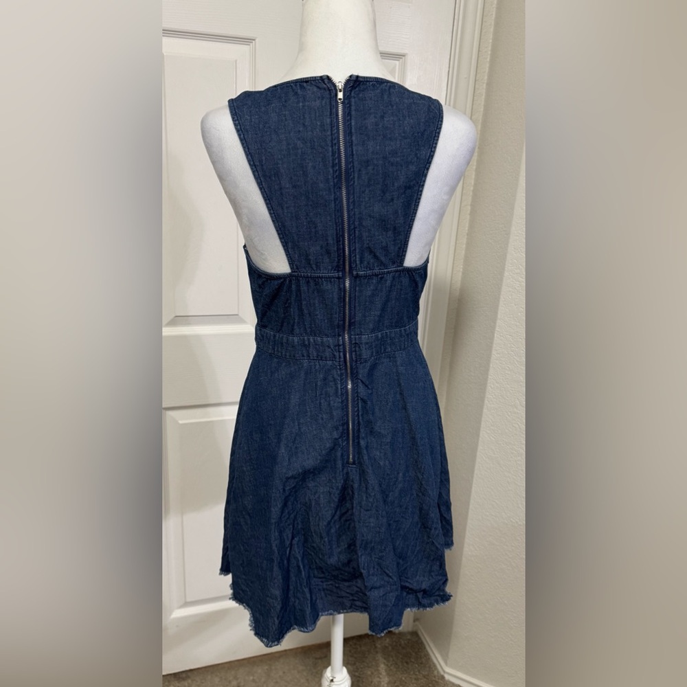 A Calin Small Denim Mini Rose Embroidered Racerback Cowgirl Mini Dress Size M - Picture 5 of 11